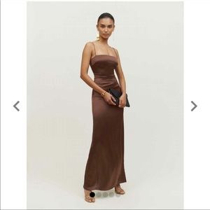 Reformation Frankie Maxi satin dress in brown